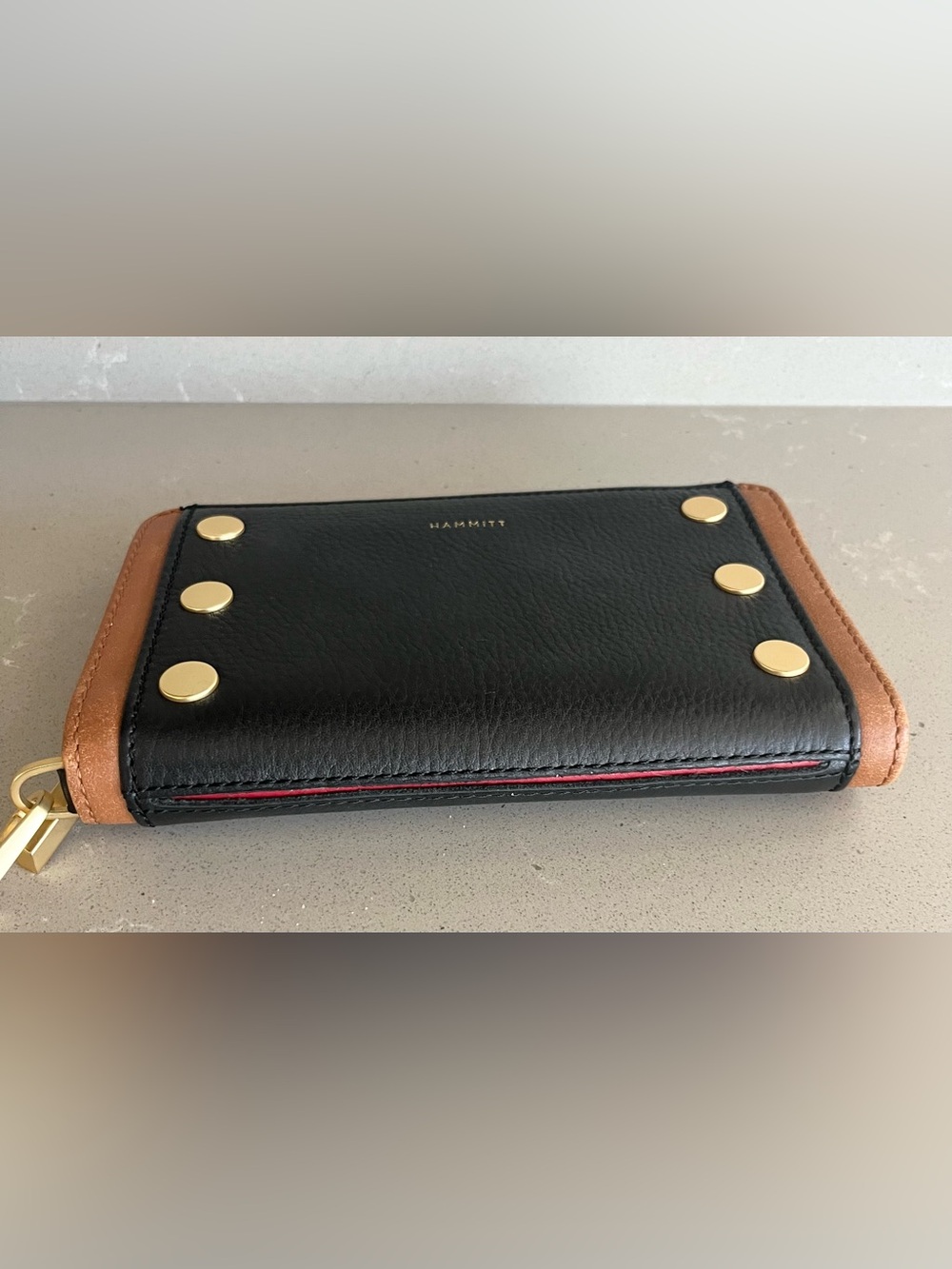 Hammitt Bryant Contrast Trim Continental Wristlet Wallet North End Brushed Gold - Picture 4 of 13